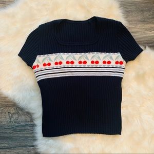 🌈 Vintage Navy Cherry Patterned Tee